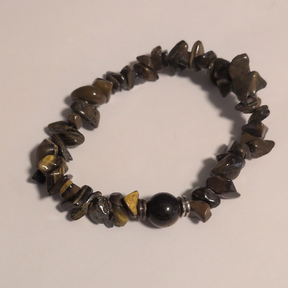 Brown Tiger Eye Chipped Stone Beaded Stretch Bracelet